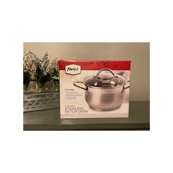 Parini 4 Quart 304 Stainless Steel Dutch Oven with Tempered Glass Lid-New in Box - Picture 2 of 7